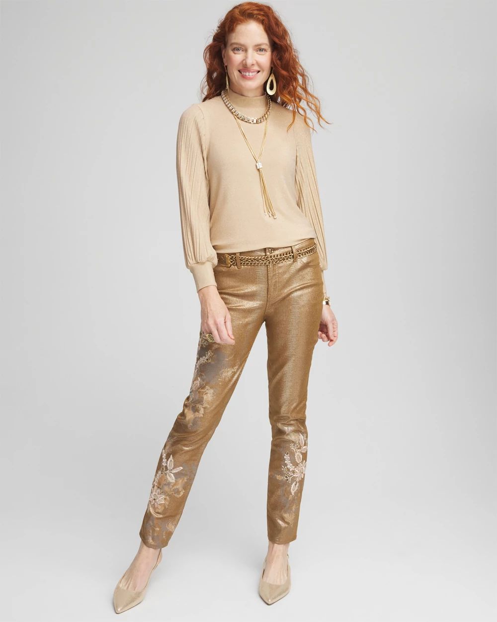 ★MOHAN★ RTS HALF NECK DRAPED TOP _3COLORS Chicos 3P 16P 18P Green Touch of Cool Roll Tab Buttoned